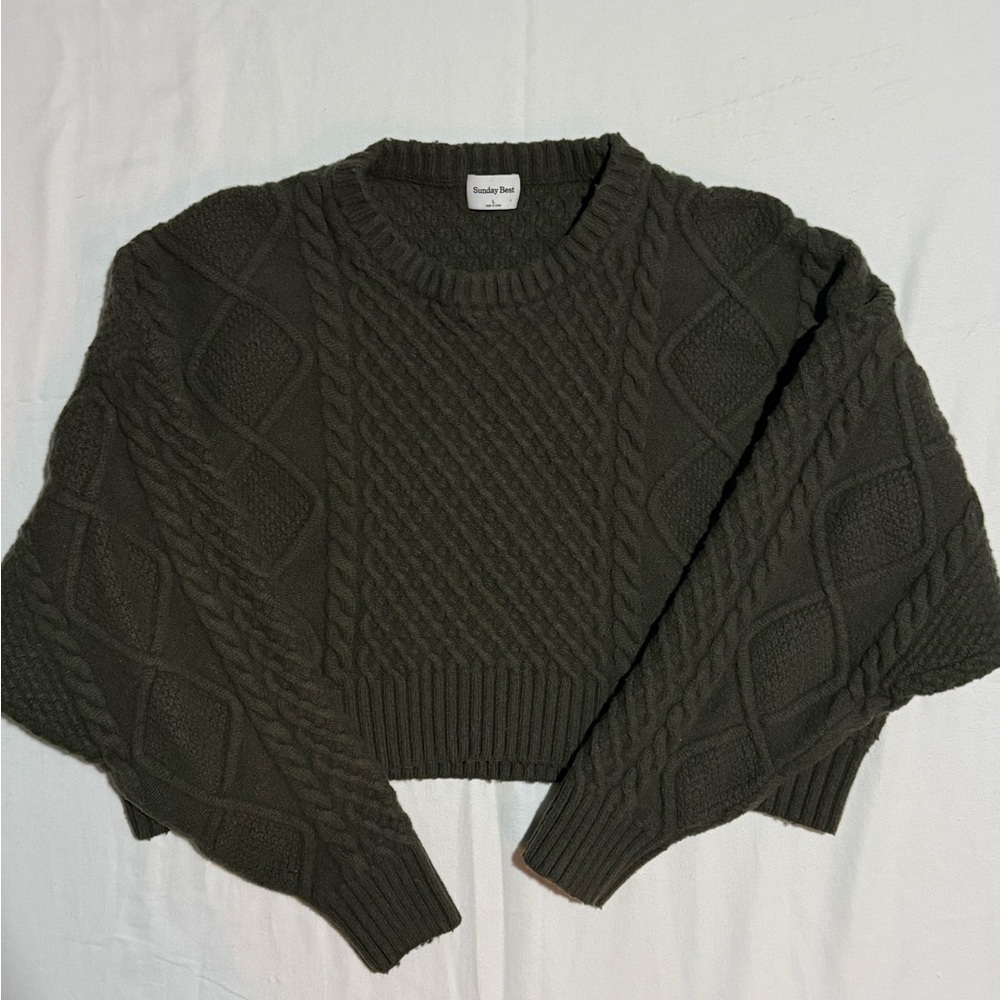 Aritzia Olive Cable-Knit Crewneck Sweater